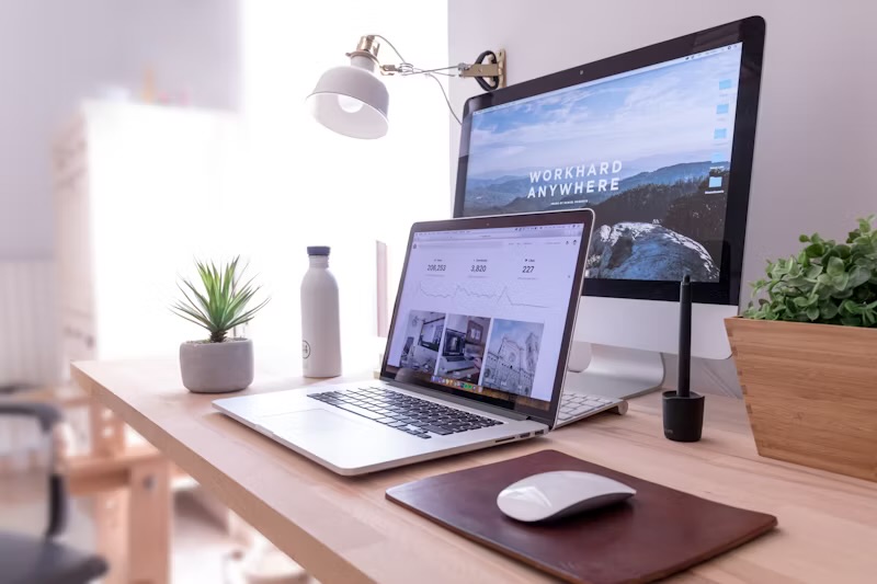 Laptop on desk with screen